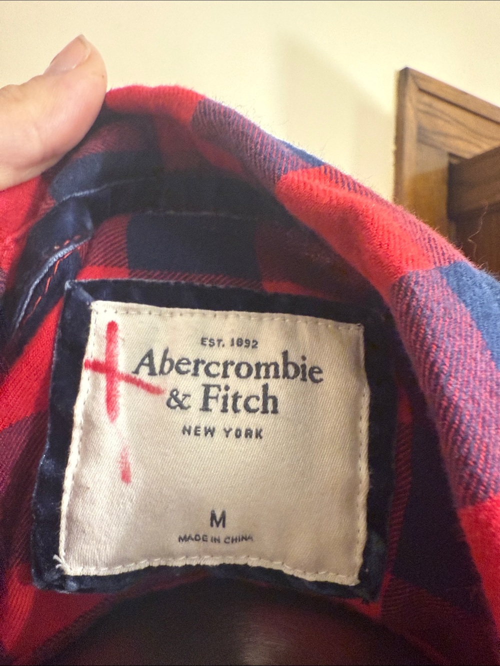 Abercrombie & Fitch Medium Red & Navy Plaid Button-Down Shirt - Picture 4 of 8